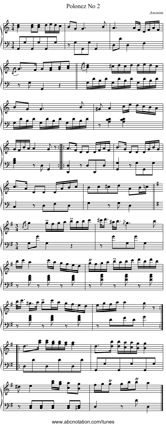 Polonez No 2 - staff notation