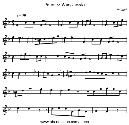 Polonez Warszawski - staff notation