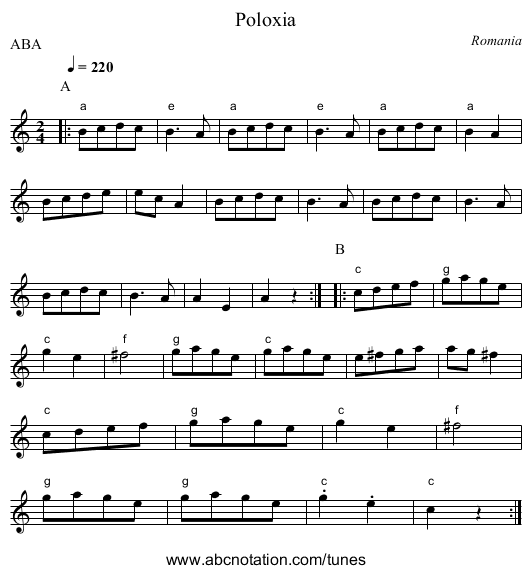 Poloxia - staff notation