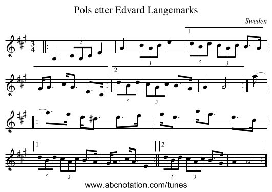 Pols etter Edvard Langemarks - staff notation