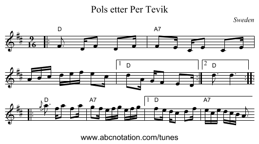 Pols etter Per Tevik - staff notation