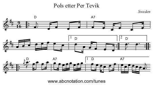 Pols etter Per Tevik - staff notation