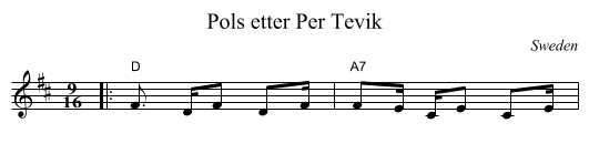 Pols etter Per Tevik - staff notation