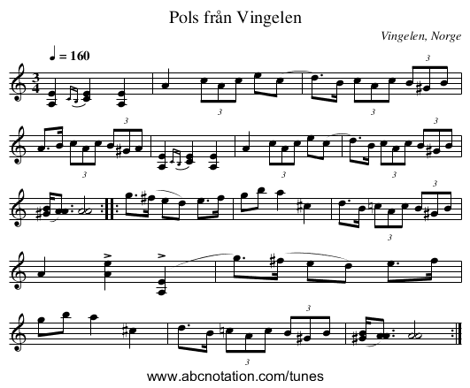 Pols från Vingelen - staff notation