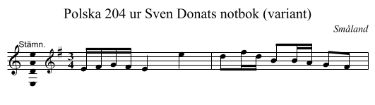 Polska 204 ur Sven Donats notbok (variant) - staff notation
