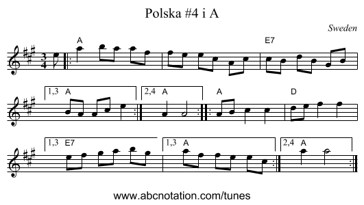 Polska #4 i A - staff notation