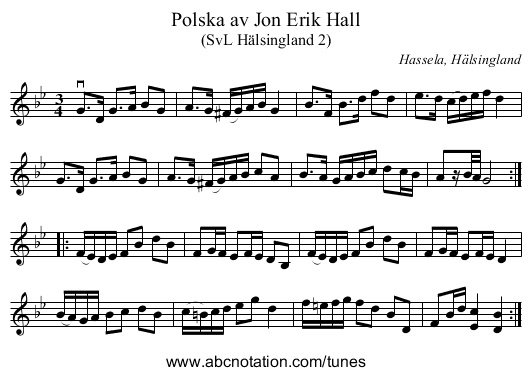Polska av Jon Erik Hall - staff notation