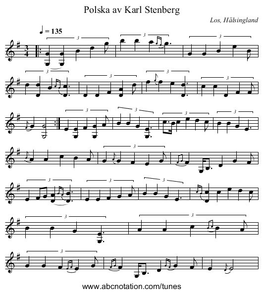 Polska av Karl Stenberg - staff notation