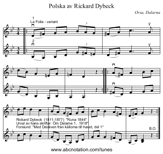 Polska av Rickard Dybeck - staff notation