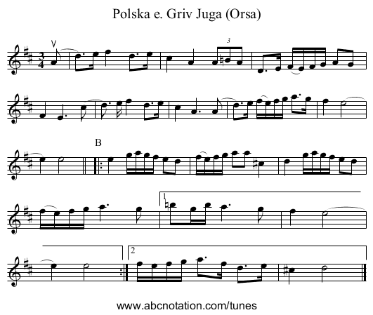 Polska e. Griv Juga (Orsa) - staff notation
