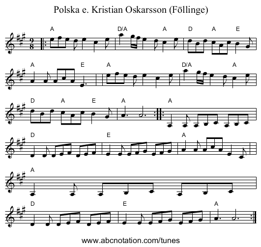 Polska e. Kristian Oskarsson (F&ouml;llinge) - staff notation