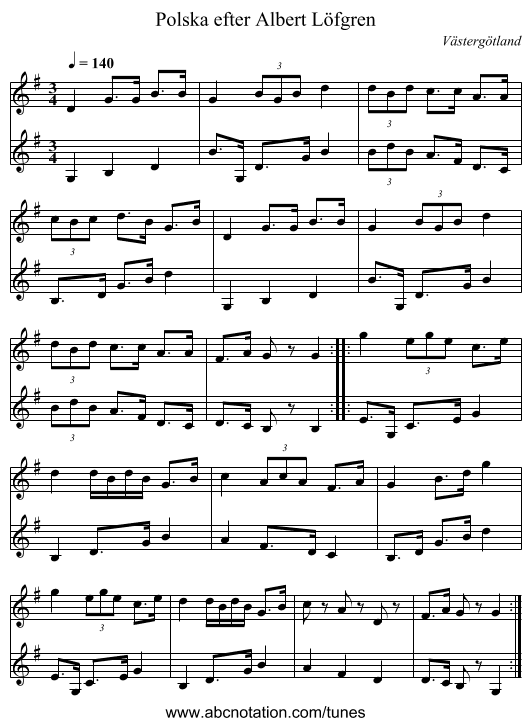 Polska efter Albert Löfgren - staff notation