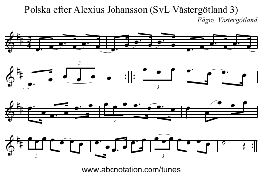 Polska efter Alexius Johansson (SvL Västergötland 3) - staff notation