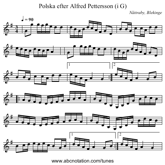 Polska efter Alfred Pettersson (i G) - staff notation