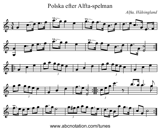 Polska efter Alfta-spelman - staff notation