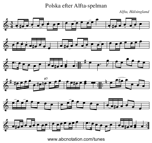 Polska efter Alfta-spelman - staff notation