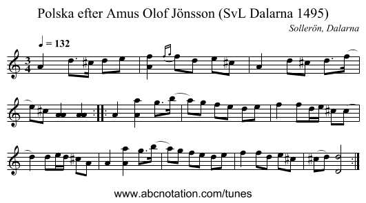 Polska efter Amus Olof Jönsson (SvL Dalarna 1495) - staff notation