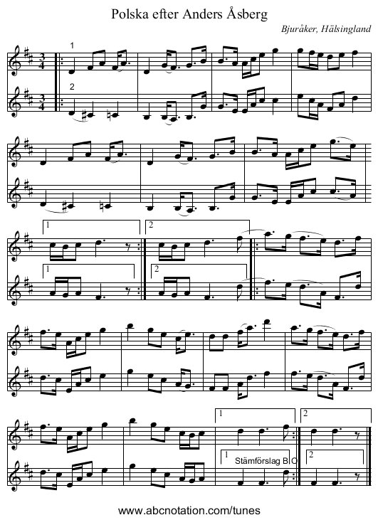 Polska efter Anders Åsberg - staff notation