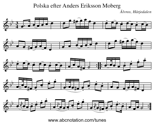 Polska efter Anders Eriksson Moberg - staff notation
