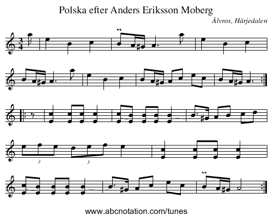 Polska efter Anders Eriksson Moberg - staff notation