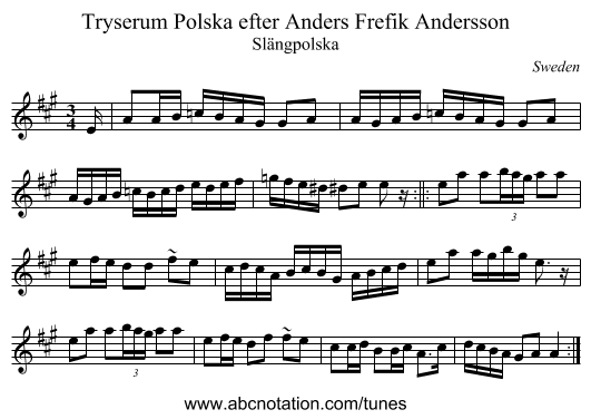 Polska efter Anders Frefik Andersson, Tryserum - staff notation
