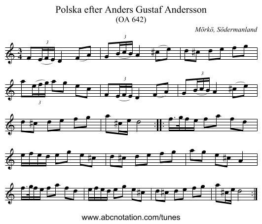 Polska efter Anders Gustaf Andersson - staff notation