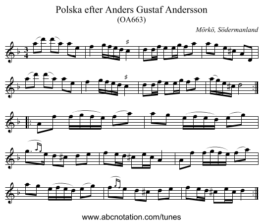 Polska efter Anders Gustaf Andersson - staff notation