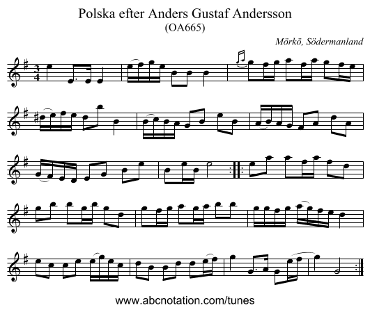 Polska efter Anders Gustaf Andersson - staff notation