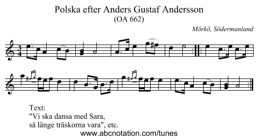 Polska efter Anders Gustaf Andersson - staff notation