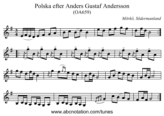 Polska efter Anders Gustaf Andersson - staff notation