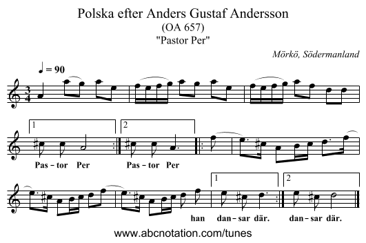 Polska efter Anders Gustaf Andersson - staff notation