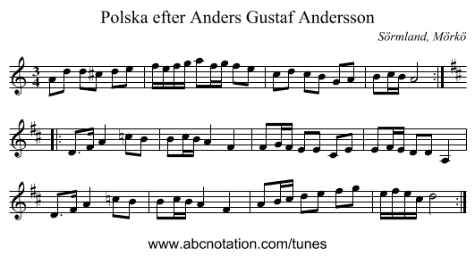 Polska efter Anders Gustaf Andersson - staff notation