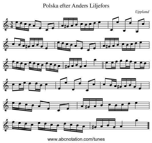 Polska efter Anders Liljefors - staff notation