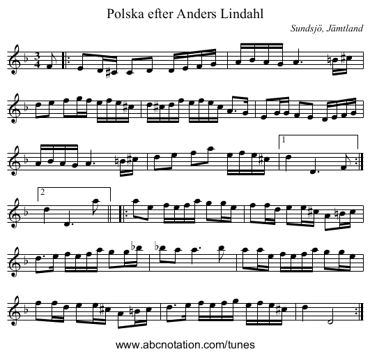 Polska efter Anders Lindahl - staff notation