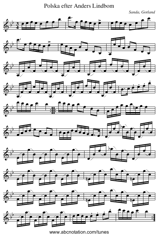 Polska efter Anders Lindbom - staff notation