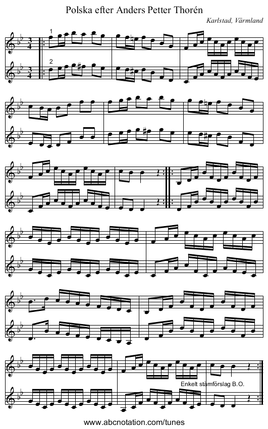 Polska efter Anders Petter Thorén - staff notation