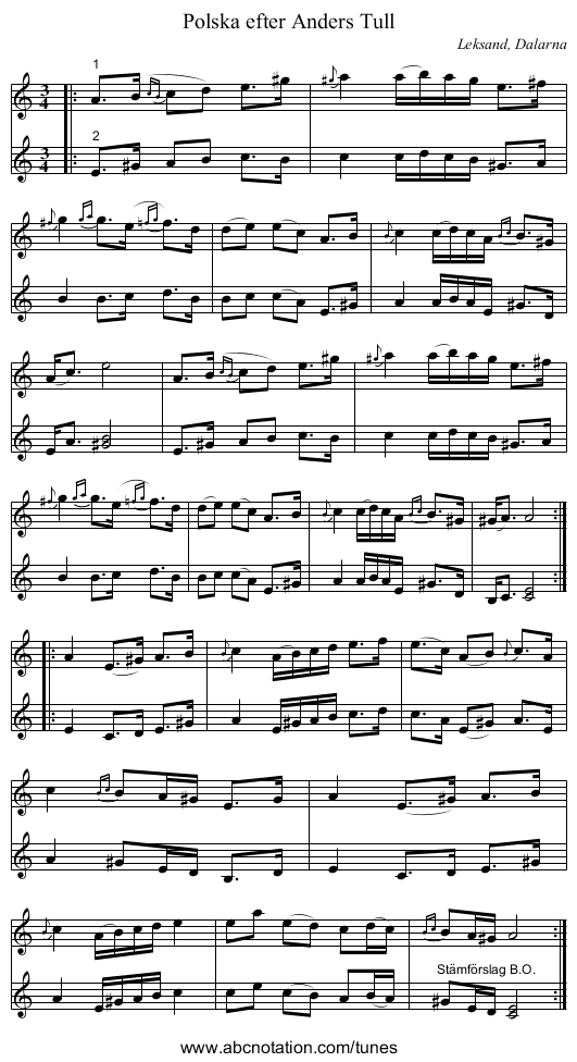 Polska efter Anders Tull - staff notation