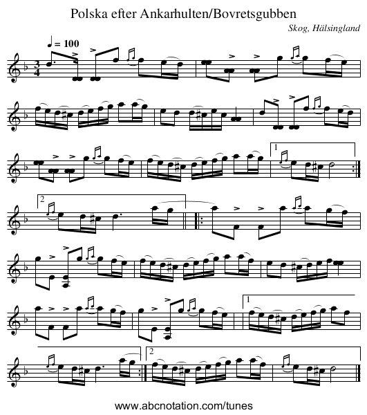 Polska efter Ankarhulten/Bovretsgubben - staff notation