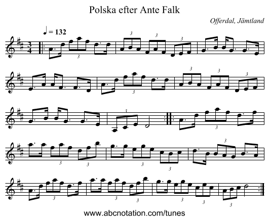Polska efter Ante Falk - staff notation