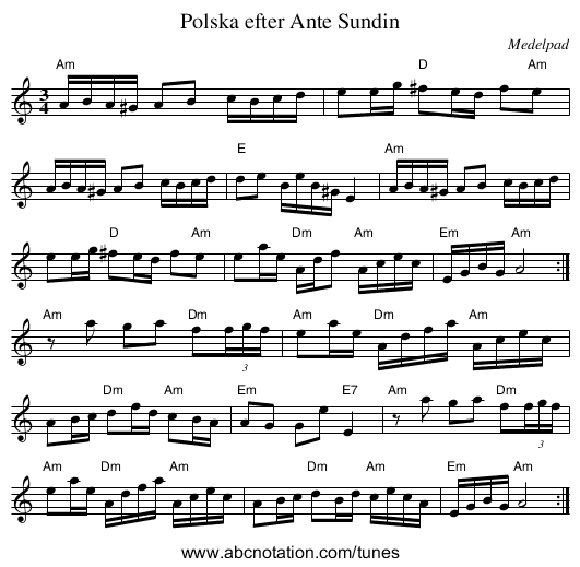 Polska efter Ante Sundin - staff notation