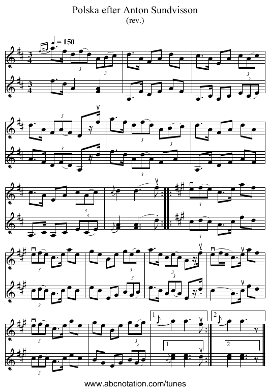 Polska efter Anton Sundvisson - staff notation