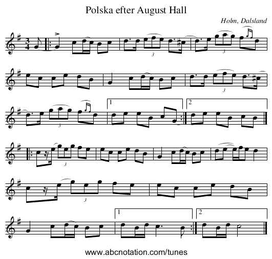 Polska efter August Hall - staff notation