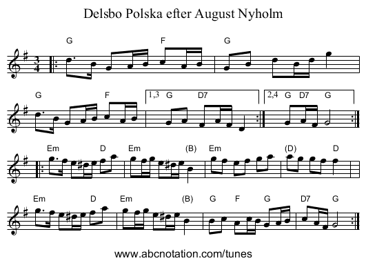 Polska efter August Nyholm, Delsbo - staff notation