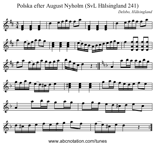 Polska efter August Nyholm (SvL Hälsingland 241) - staff notation