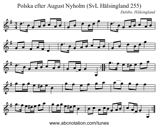Polska efter August Nyholm (SvL Hälsingland 255) - staff notation