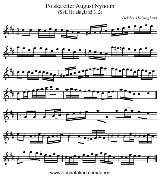 Polska efter August Nyholm - staff notation