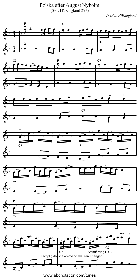 Polska efter August Nyholm - staff notation