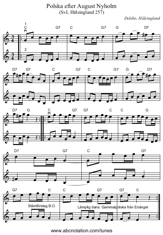 Polska efter August Nyholm - staff notation