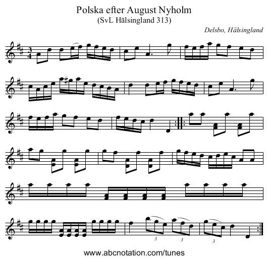 Polska efter August Nyholm - staff notation