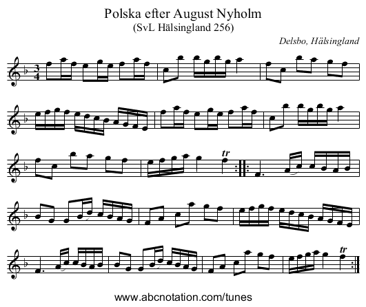 Polska efter August Nyholm - staff notation